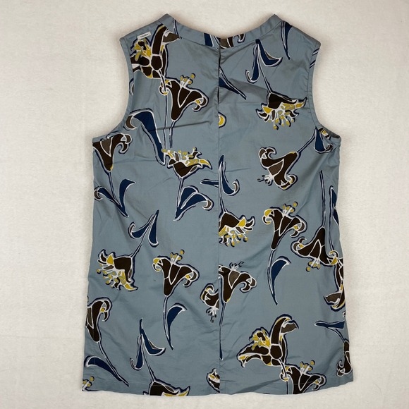 S Max Mara Blue Floral Lily Sleeveless Cotton Top 916103926 Size 10 US - Picture 2 of 6